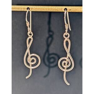 925 Sterling Silver Treble Clef Dangle Earrings